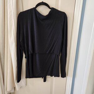 Bonmarche Black Long sleeve Figure hugging Stretch Deep Round Neck T shirt 1XL